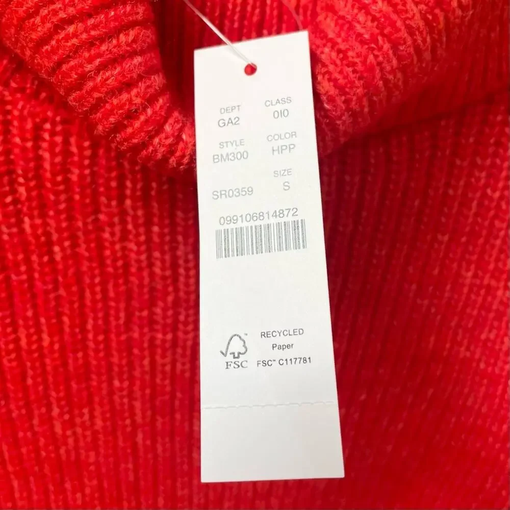 J. Crew Cropped Puff-Sleeve Turtleneck Sweater Persimmon Poppy Womens Small $118